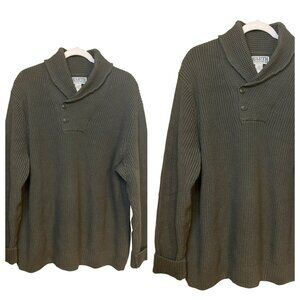 DULUTH TRADING CO Men's Olive Green Wool Blend Heavy Knit Sweater Elbow SZ Large